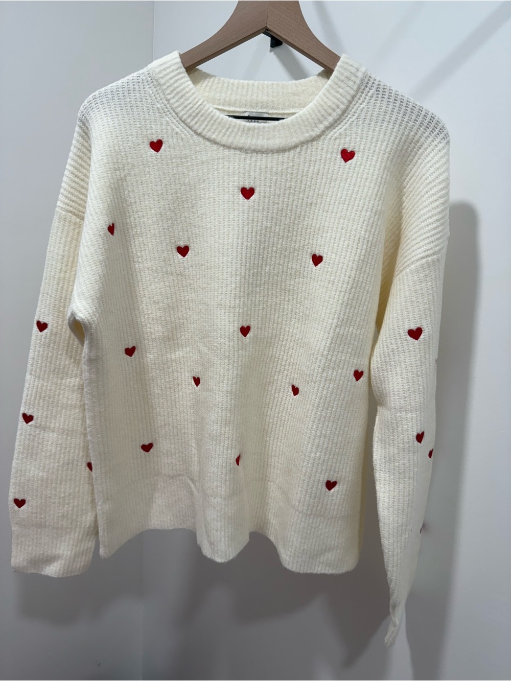 A New Day Cream Heart-Print Crewneck Sweater - Women